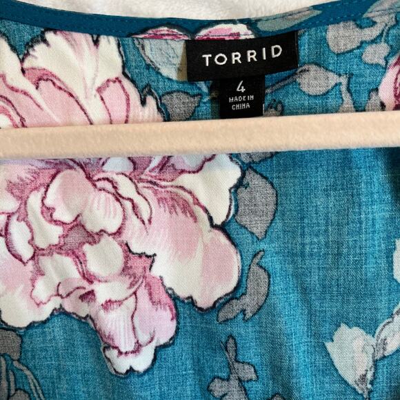 Torrid sleeveless dress 4XL plus sz teal pink flowers midi spring summer casual - Picture 3 of 7